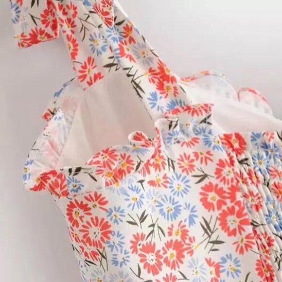 White Floral Ruffle Long Midi Dress by Manu Reformation Nikita Shelby Blue Red 2 - Picture 12 of 16